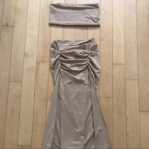 Meshki Nude Two-Piece Slit Skirt & Bandeau Set